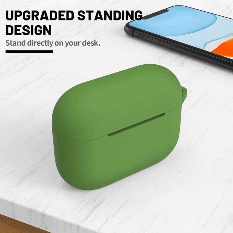 ATUAT for AirPods Pro 1st/2nd Generation Case Cover, Protective Silicone Skin Accessories with Keychain for Women Men for Apple AirPods Pro 2019/2022 Charging Case,Front LED Visible-Olive Green - Image 2